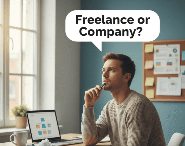 person thinking about freelance career in tech or company