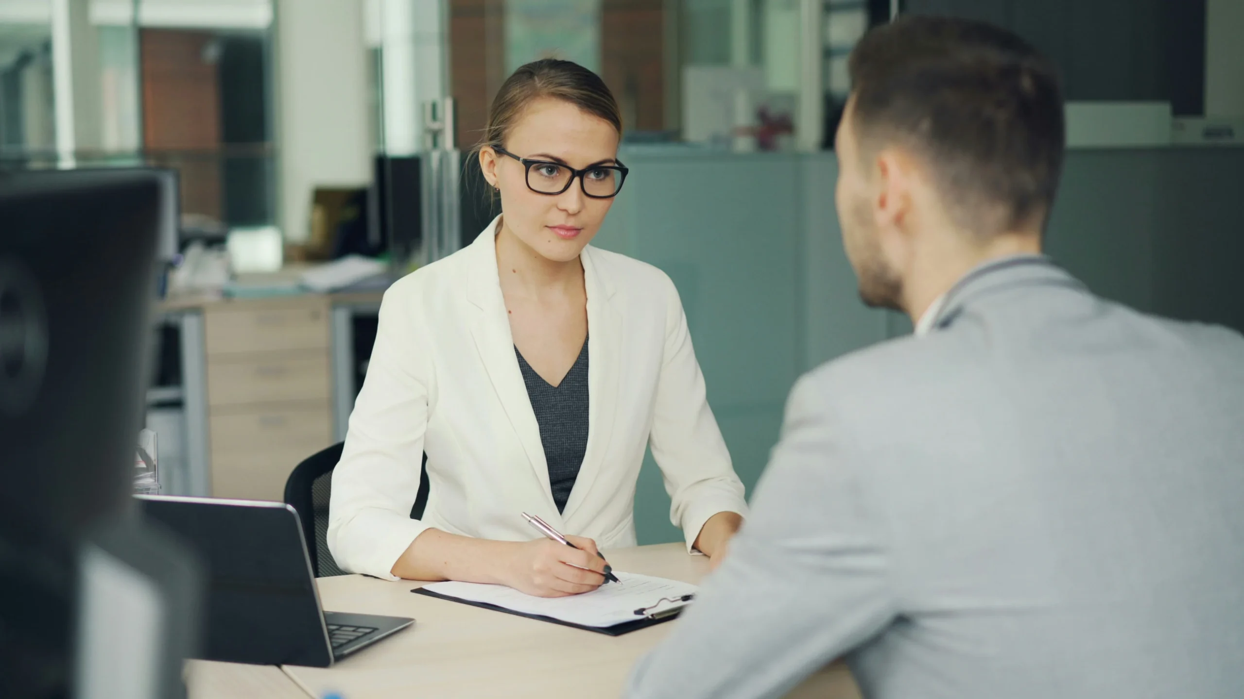 Two people in an interview